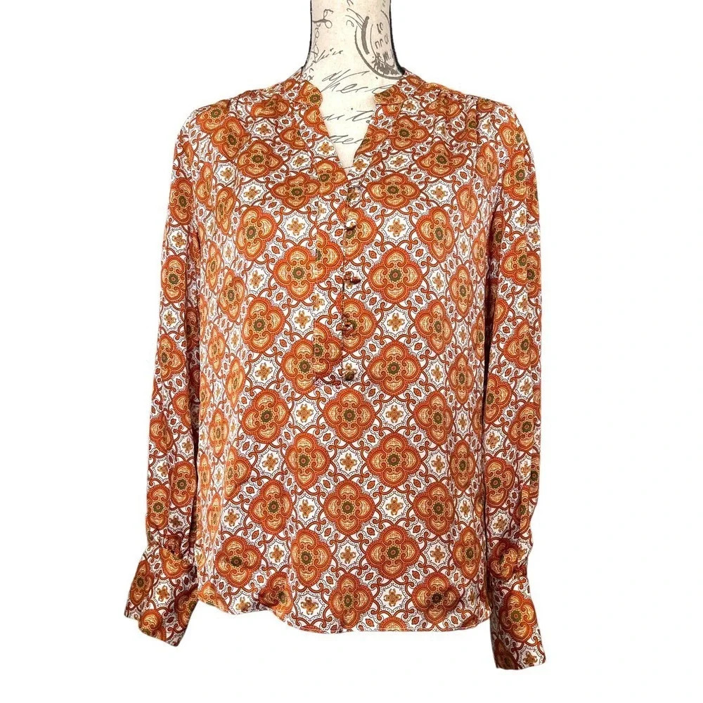 Ryegrass Button Front Silky‎ Satin Top Size Medium